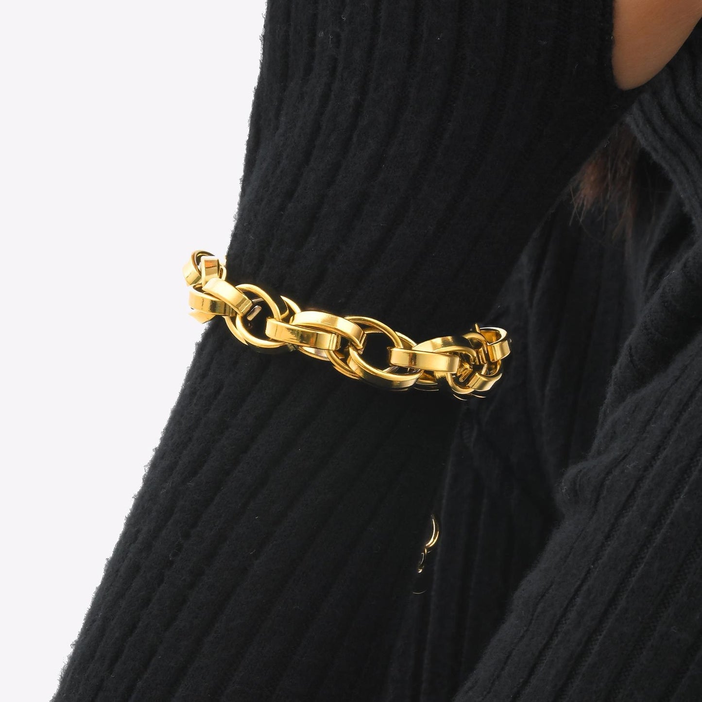 Pulsera de cadena gruesa estilo hip-hop para mujer: pieza llamativa y moderna en oro con geometría minimalista BR-961