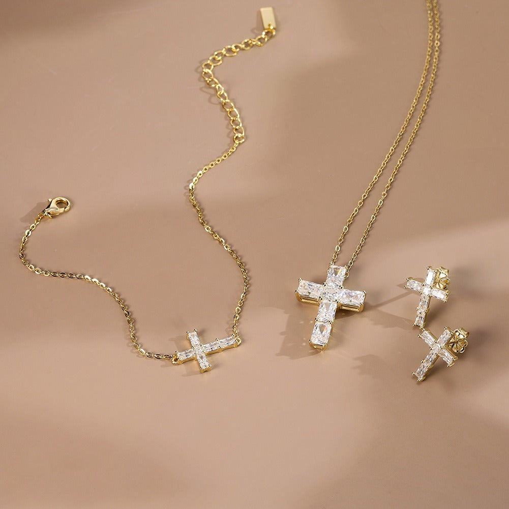 Kemston Moissanite Cross Bracelet for Women 925 Sterling Silver Gold Tone MOB03