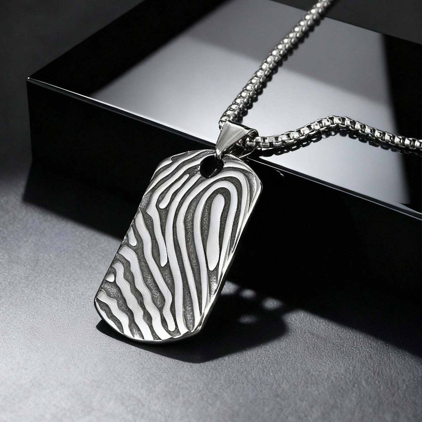 Kemstone Stainless Steel Hill Pattern Pendant Necklace for Men – Silver PN-2243