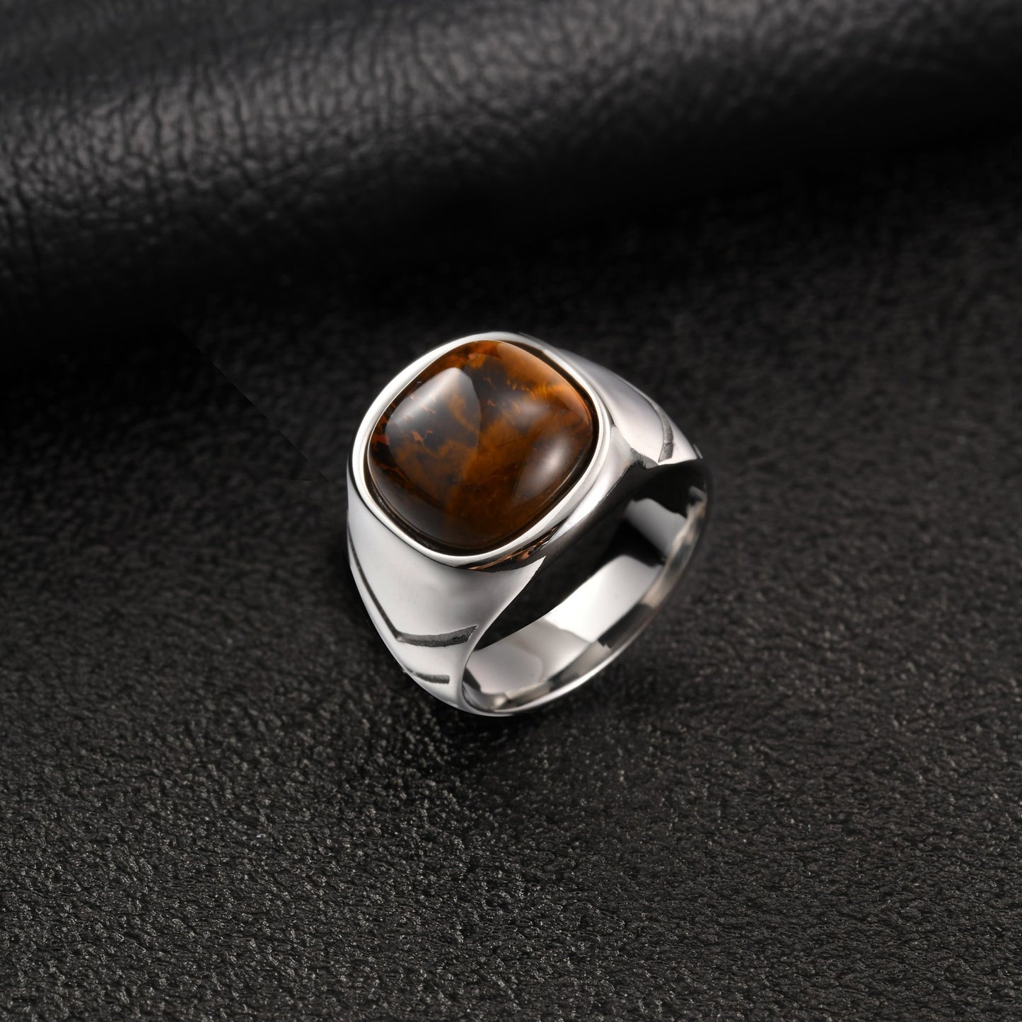 Kemstone Tiger Eye Signet Ring for Men Stainless Steel Oval Silver RC-1070