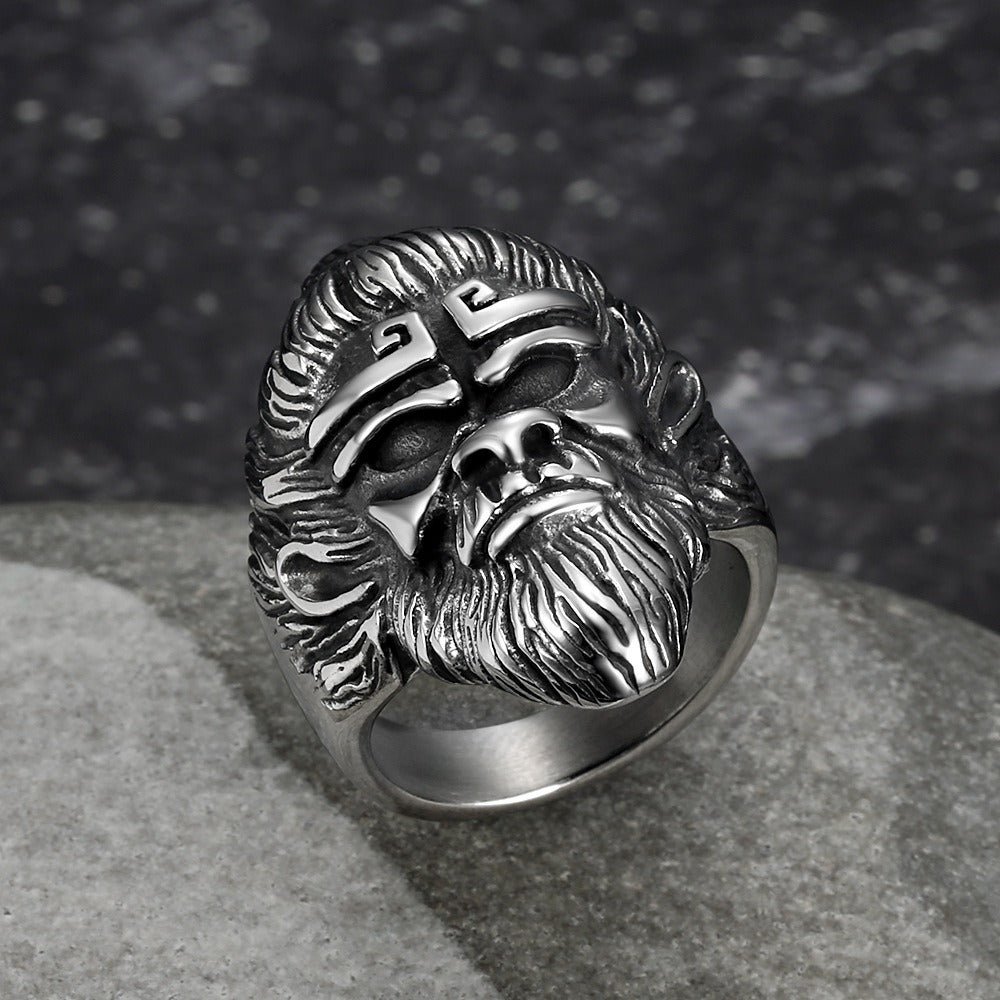 Kemstone Men’s Stainless Steel Monkey King Ring – Vintage Punk Warrior Jewelry K-A16TR0455