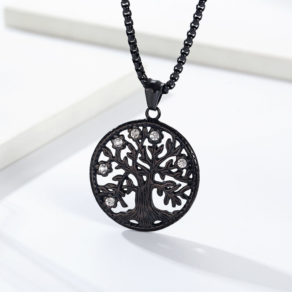 Kemstone Viking Tree of Life Necklace – Titanium Steel Zircon Pendant for Men K-PT497