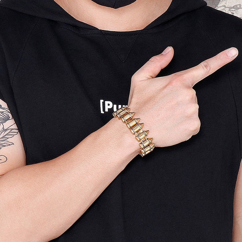 Kemstone Bullet Spike Bracelet – Stainless Steel Rugged Biker Men’s Jewelry KB149758