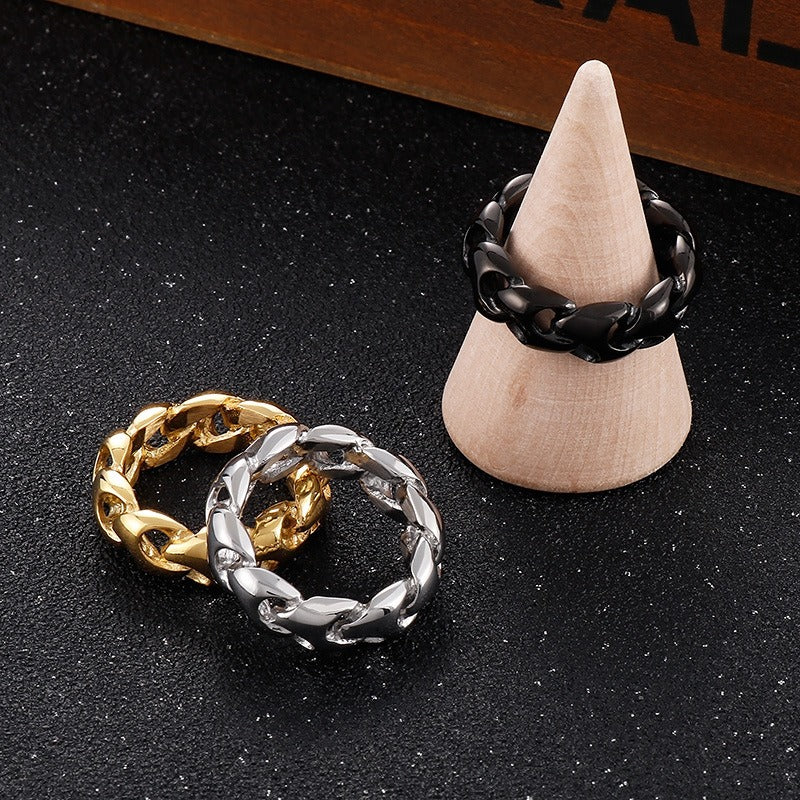 Kemstone Dragon Bone Chain Ring – Gold Titanium Steel Biker Jewelry for Men | Gothic Streetwear Accessory KR104681-KJX