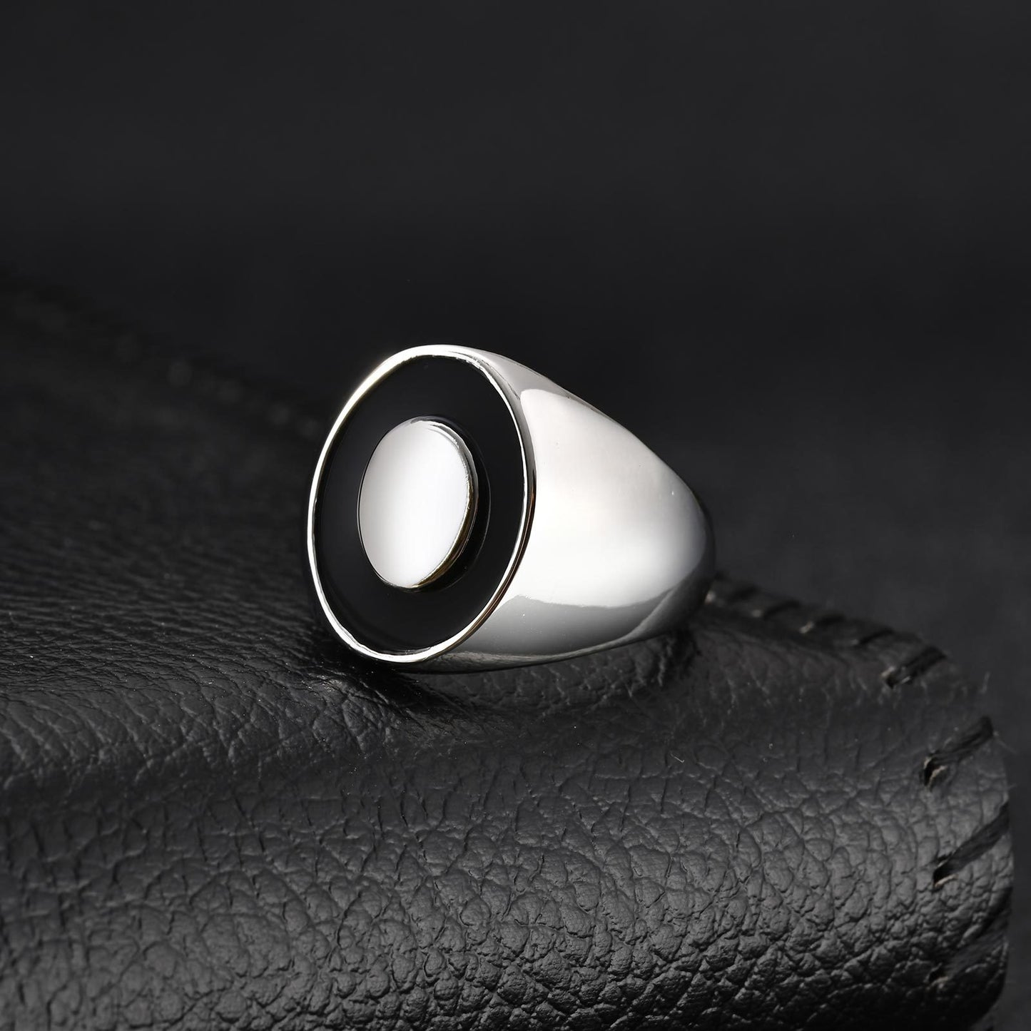 Kemstone Stainless Steel Oval Signet Ring with Black Enamel RC-948