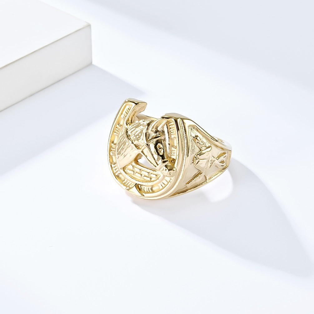 Kemstone Men’s Stainless Steel Horse Head Horseshoe Ring – Vintage K-R752