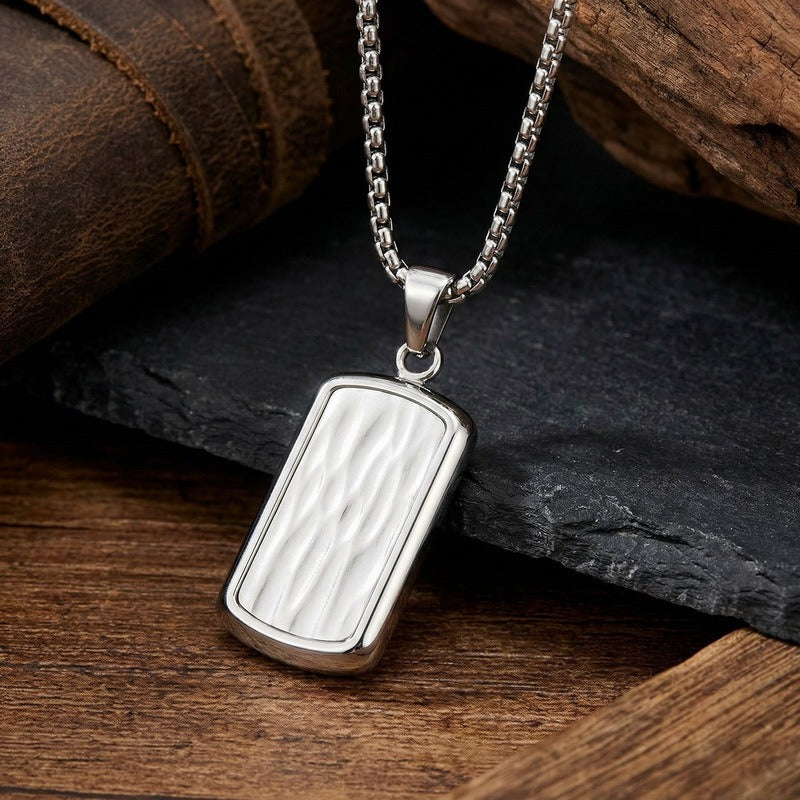 Kemstone Titanium Steel Wave Texture Tag Pendant Necklace for Men Box Chain KN301678-KFC