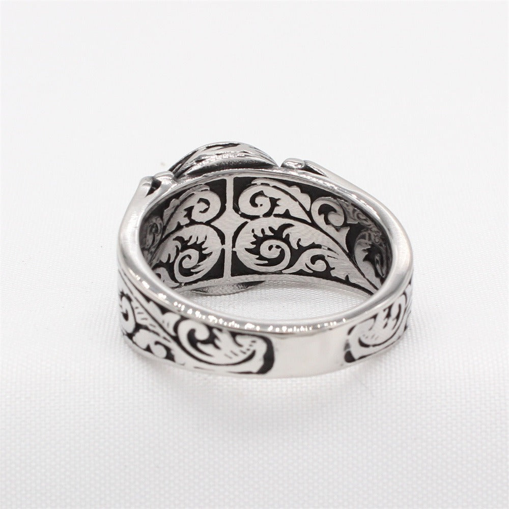 Kemstone Titanium Steel Green Resin Signet Ring for Men with Malachite-Style Pattern R1782