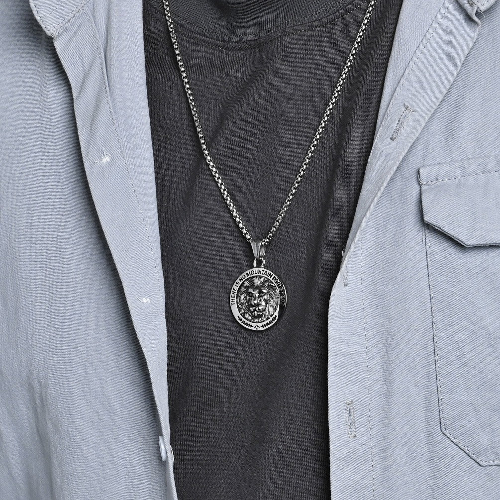 Kemstone Stainless Steel Lion Head Pendant Necklace for Men Vintage Medallion K-PT613