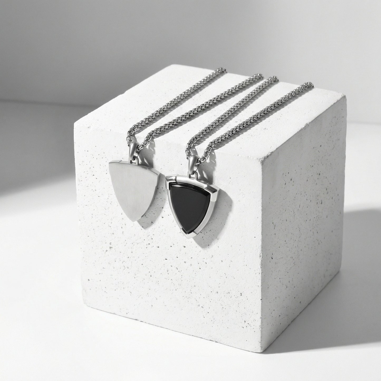 Kemstone Stainless Steel Black Onyx Shield Pendant Necklace for Men PN-2304