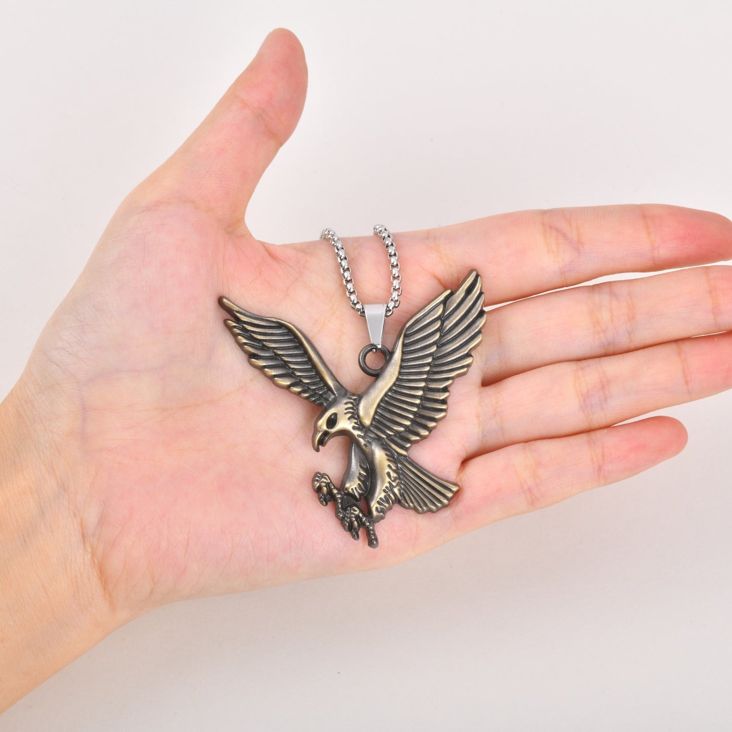 Kemston Alloy Eagle Pendant Necklace for Men Vintage Hip Hop Bird Symbol NC-3001