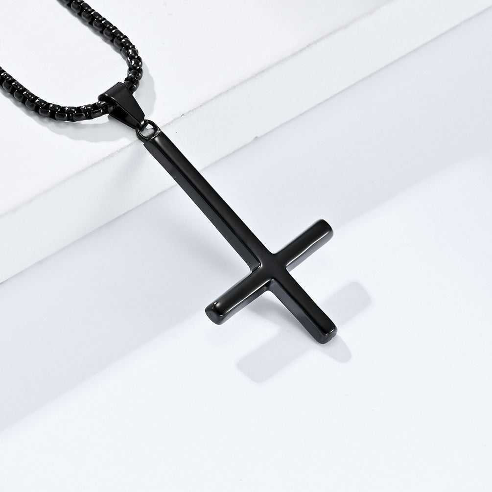 Kemstone Men’s Titanium Steel Inverted Cross Necklace – Gothic Pendant Silver/Gold/Black K-PT446