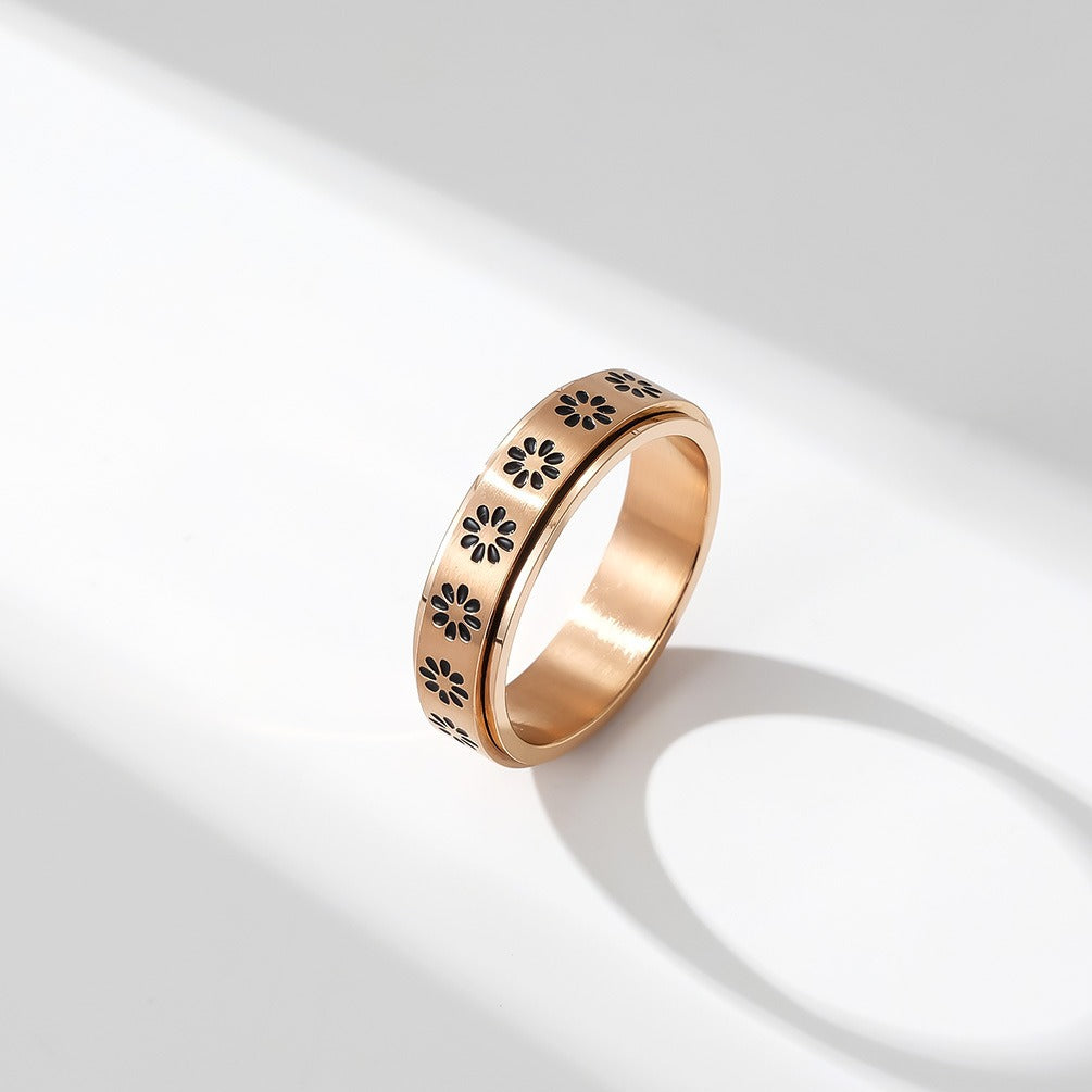 Kemstone Flower Spinner Ring Stainless Steel Rotating Band for Men & Women K-R633