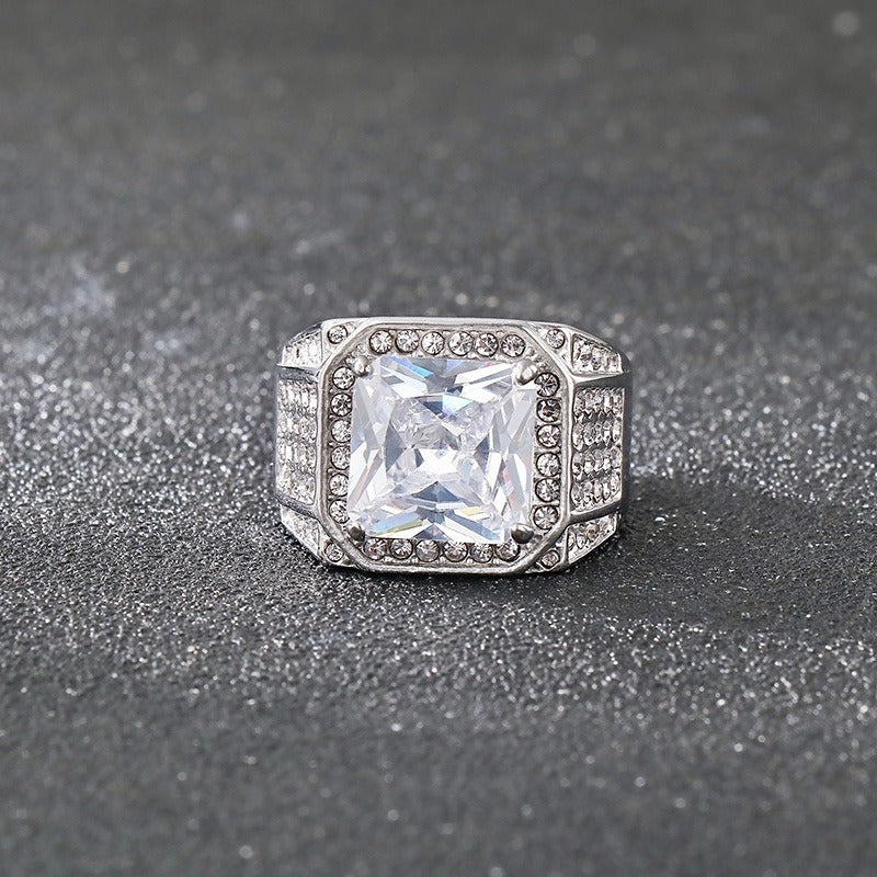 Anillo de acero de titanio Kemstone para hombre, banda ancha con incrustaciones de circonita 3A para un lujo diario KR112700-MZOZ
