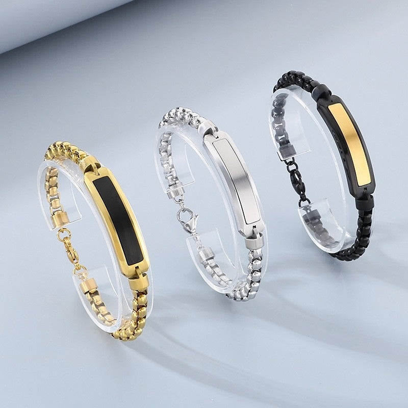 Kemstone Stainless Steel ID Bracelet for Men Black Inlay Curved Plate KB167900-KLHQ