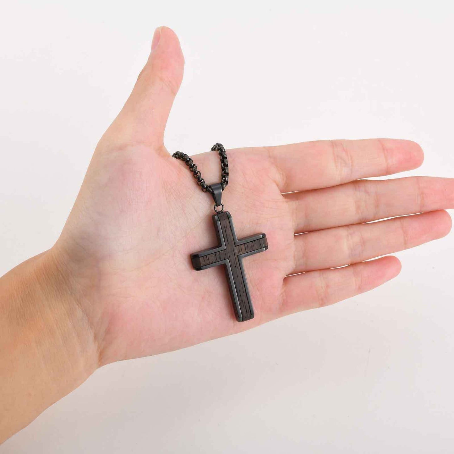 Kemstone Men’s Stainless Steel Cross Necklace – Ebony Black Pendant PN-2209