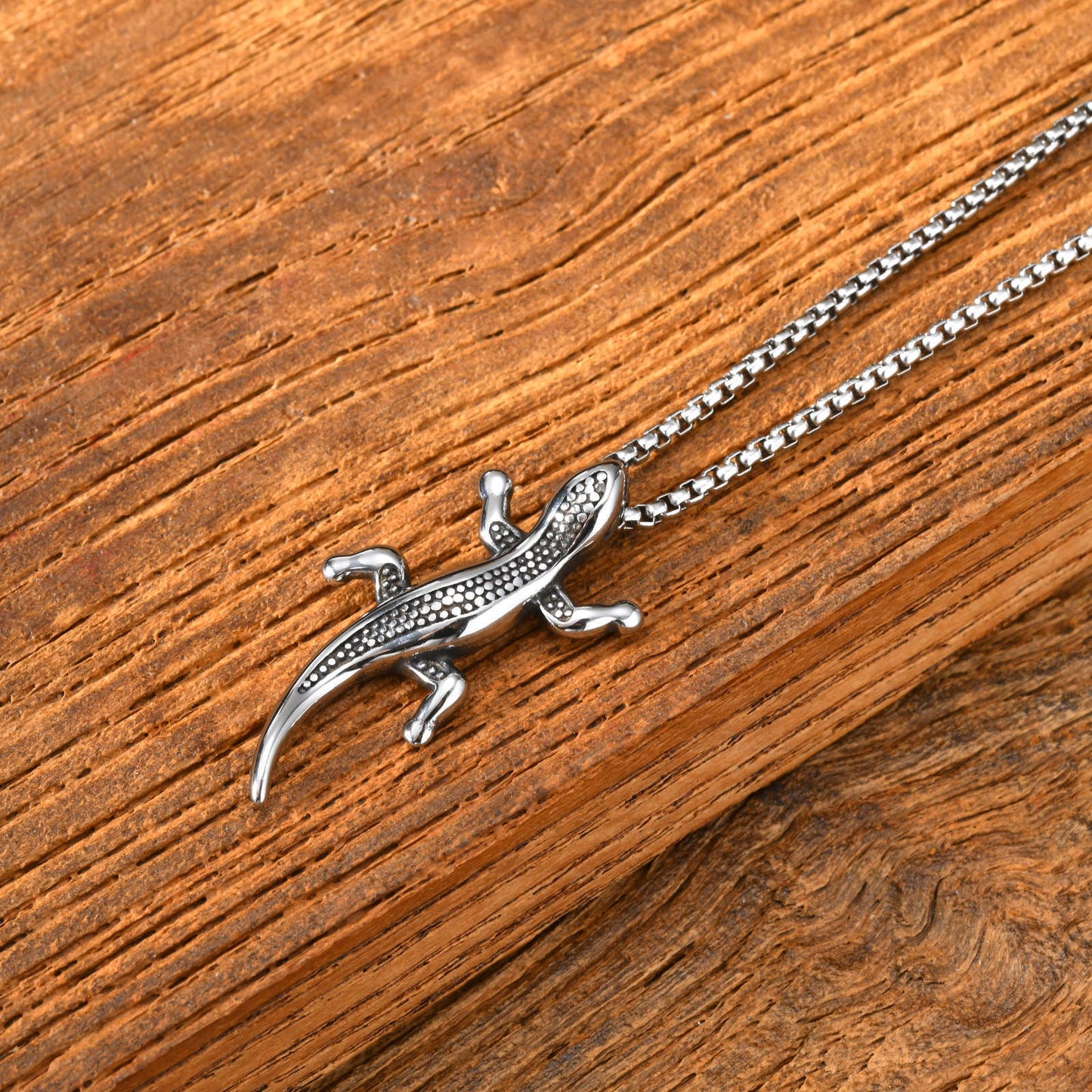 Kemstone Lizard Pendant Necklace for Men Stainless Steel Gecko Design PN-2343