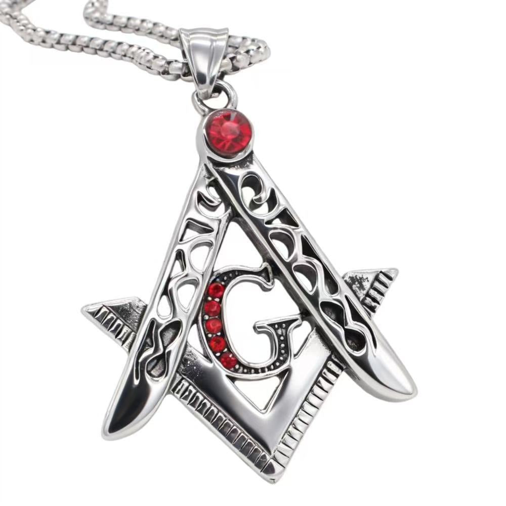 Kemstone G Letter Pendant Necklace Cubic Zirconia Stainless Steel for Men P1547