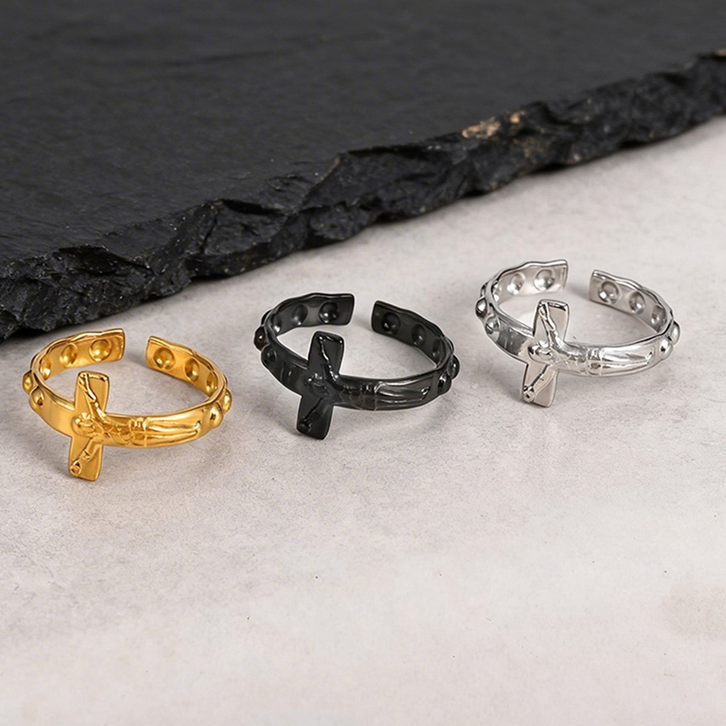 Kemstone Stainless Steel Cross Open Ring for Men Vintage RC-1073