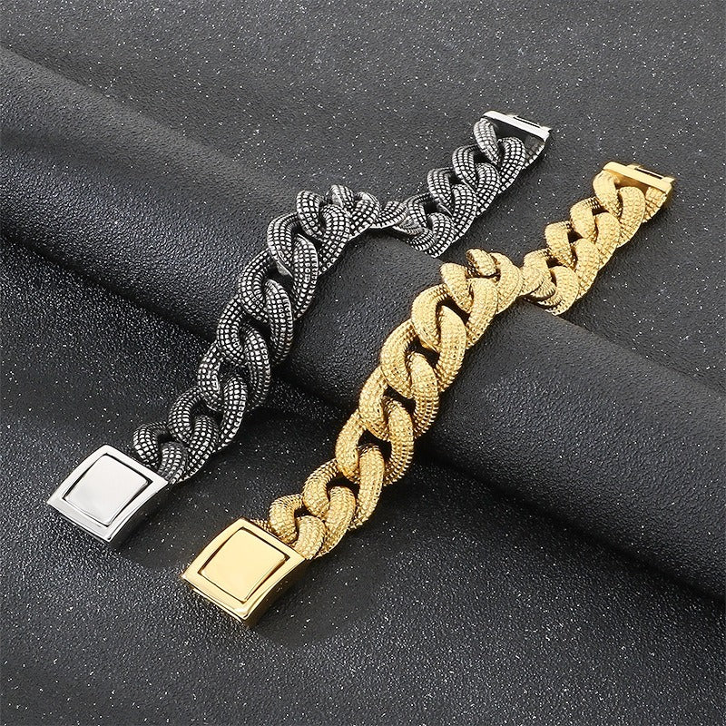 Kemstone Cuban Chain Bracelet Titanium Steel Thick Heavy Link for Men Gold Silver KB182582-KJX