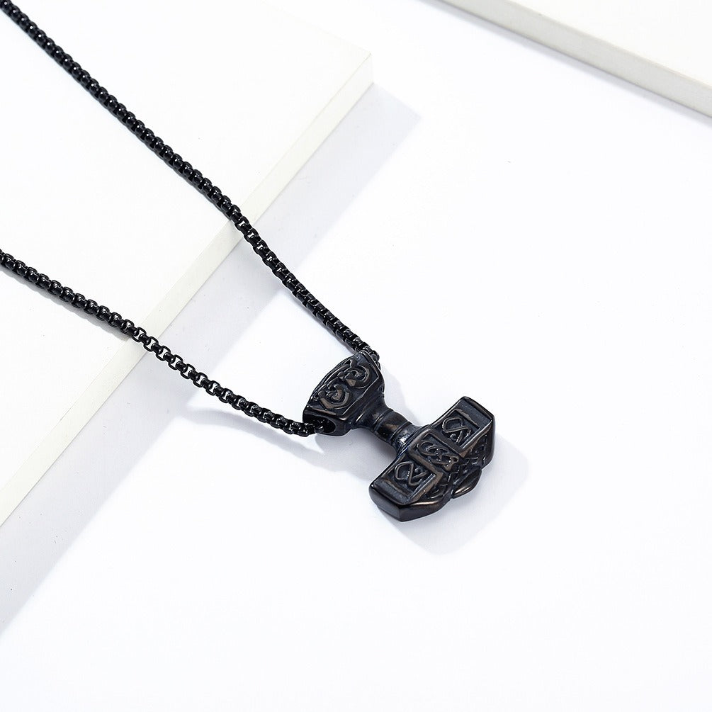 Kemstone Thor Hammer Necklace – Stainless Steel Viking Mjolnir Pendant for Men 60cm Chain K-PT498
