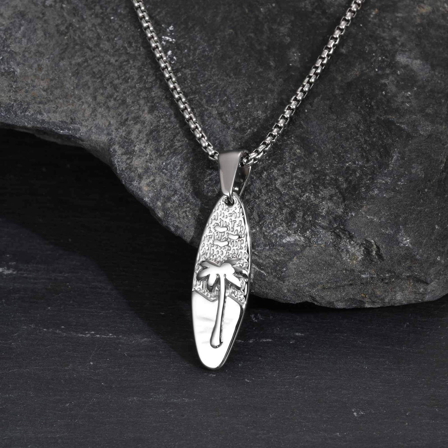 Kemstone Men’s Stainless Steel Palm Tree Necklace – Gold/Silver Oval Pendant PN-2159