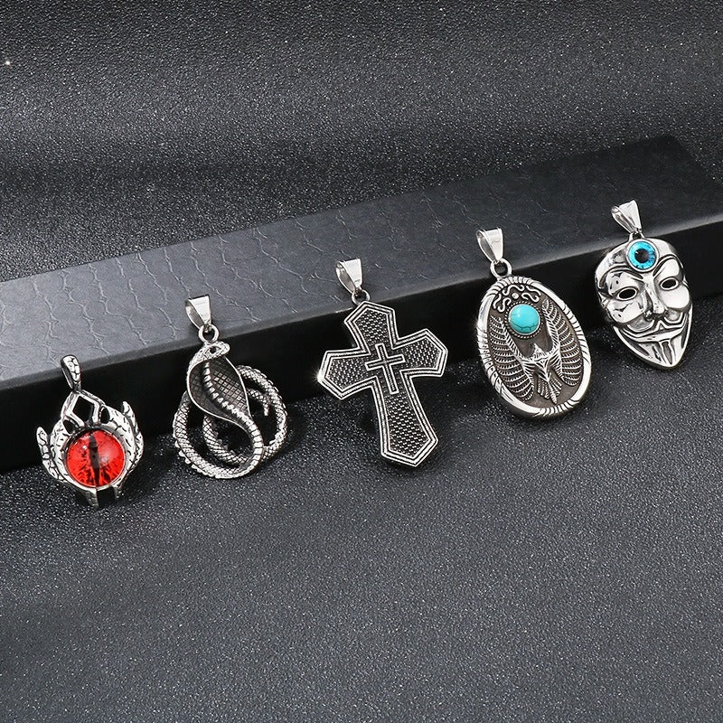 Kemstone Turquoise Eagle Amulet Necklace – Tribal Cross & Evil Eye Pendant for Men, Gothic Streetwear Jewelry KP100398