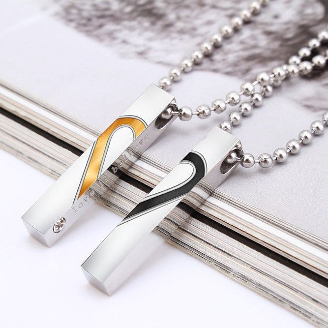 Kemstone Matching Heart Bar Necklace Set for Men & Women Titanium Steel TN0043