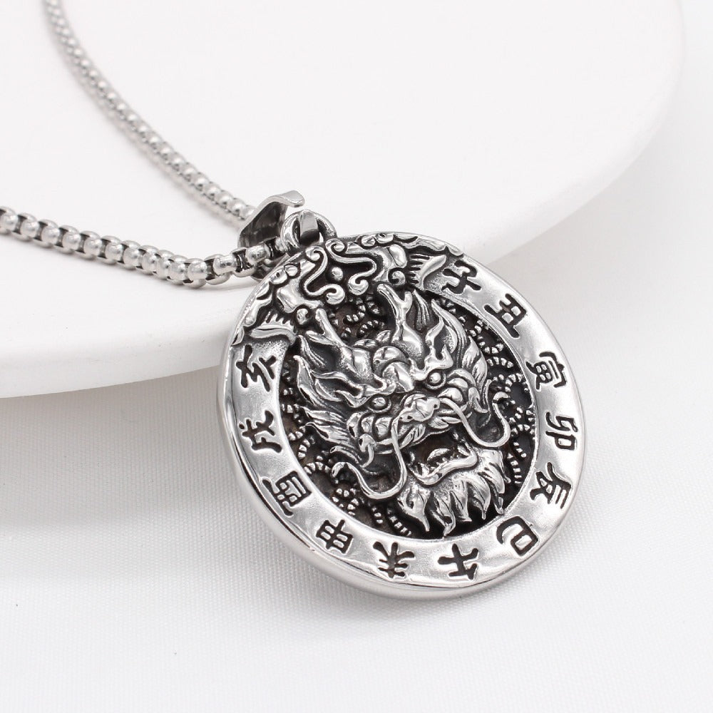 Kemston Zodiac Animal Medallion Necklace for Men Stainless Steel Vintage P0959