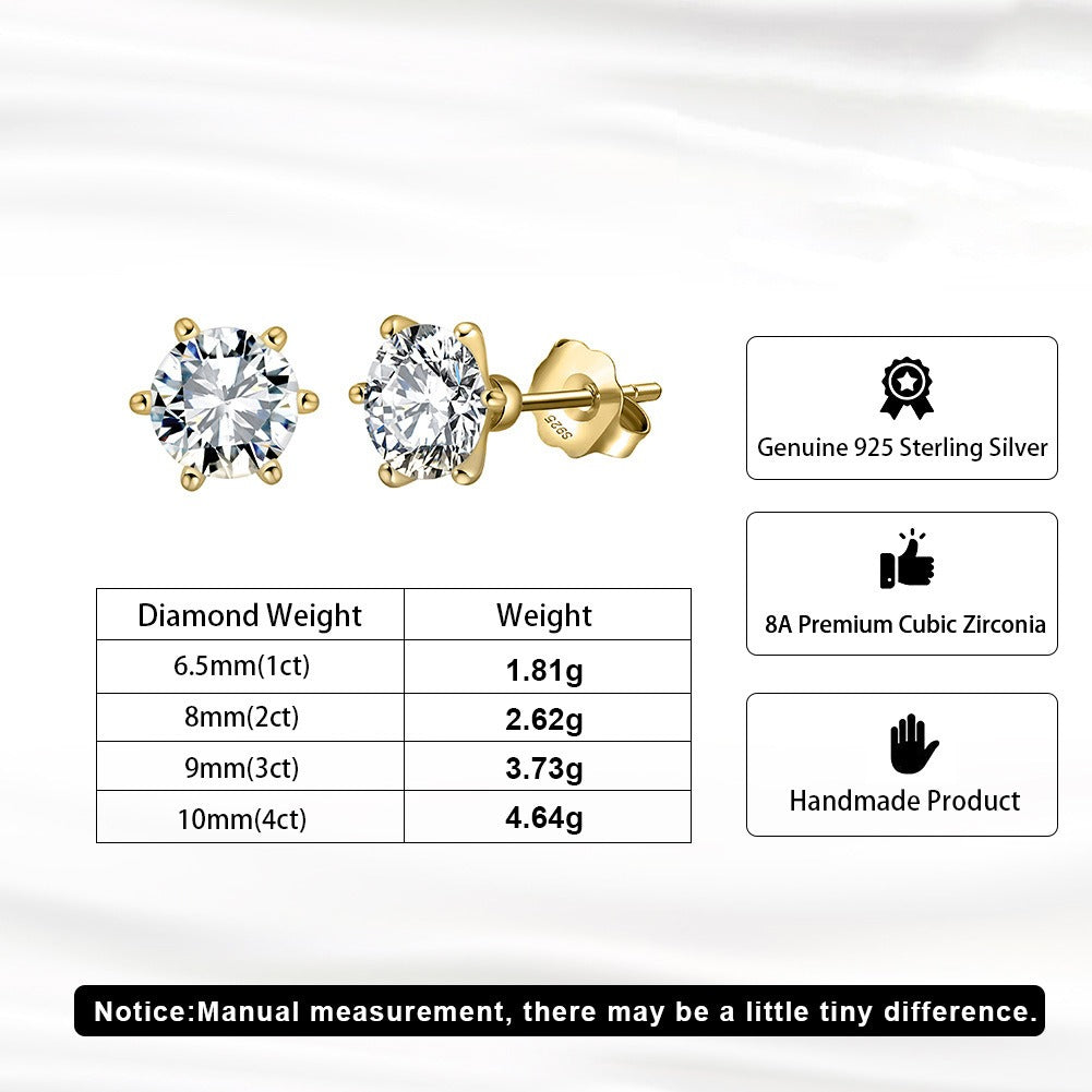 Kemstone 925 Sterling Silver Round Stud Earrings for Women 8A Cubic Zirconia Gold Silver LZE07