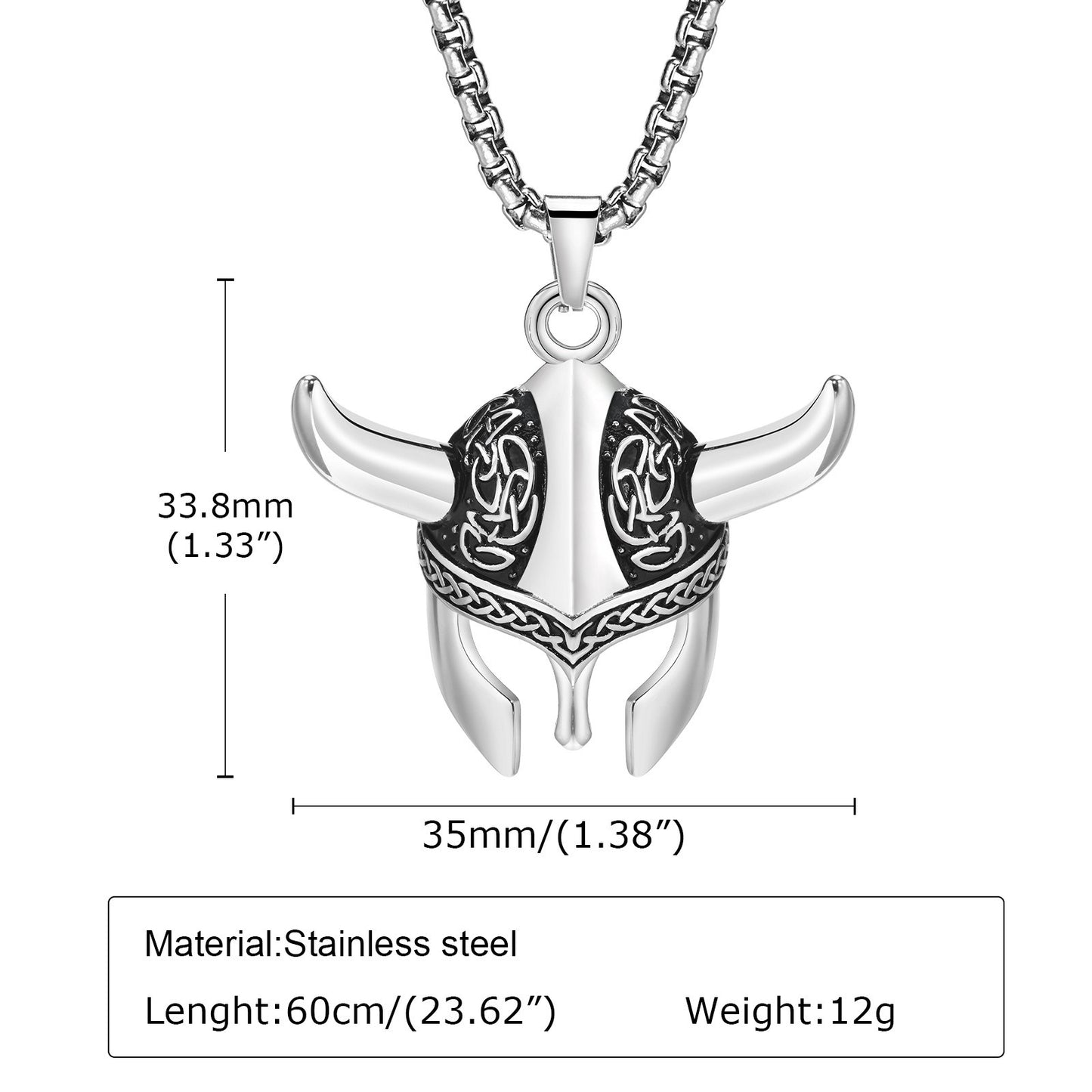 Kemstone Men’s Stainless Steel Celtic Knot Viking Mask Pendant Necklace – 60cm Chain PN-1856
