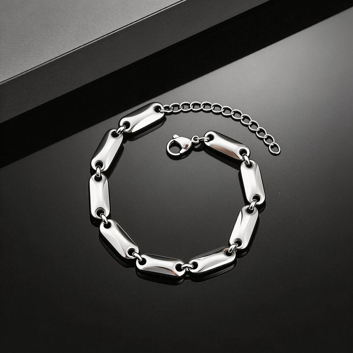 Kemstone Men’s Stainless Steel Bracelet – Smooth Bar Link Chain BR-2764