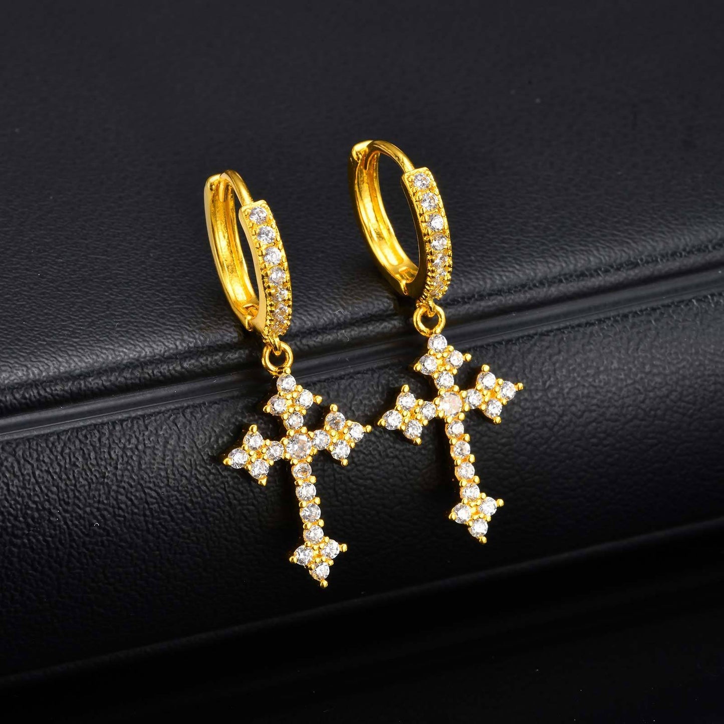 Kemstone Men's Cross Zircon Stud Earrings – Gothic Minimalist Copper Jewelry EBD-410