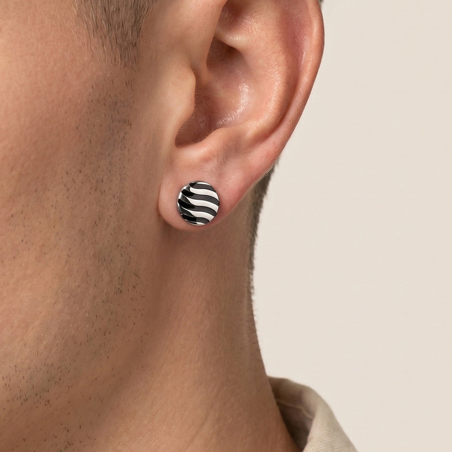Kemstone Stainless Steel Wave Texture Stud Earring for Men ES-828S Silver