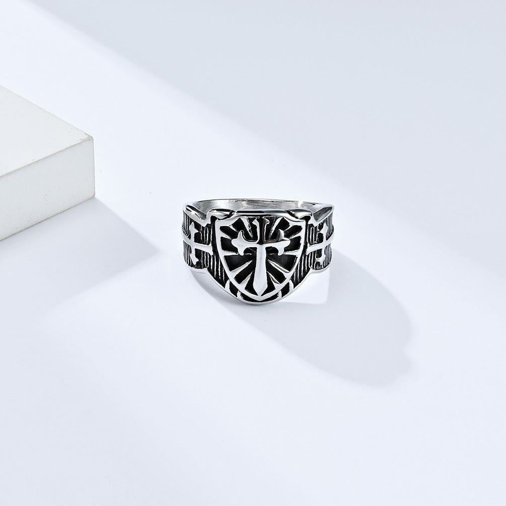 Kemstone Stainless Steel Shield Cross Ring for Men K-R681