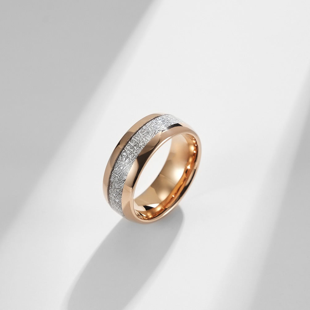 Kemstone Tungsten Carbide Ice Silk Ring for Men & Women – Rose Gold Band K-T014
