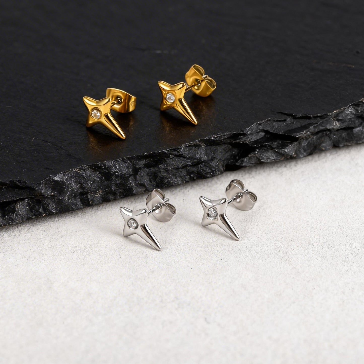 Kemstone Star Stud Earrings Stainless Steel Cubic Zirconia Earrings for Men ES-776