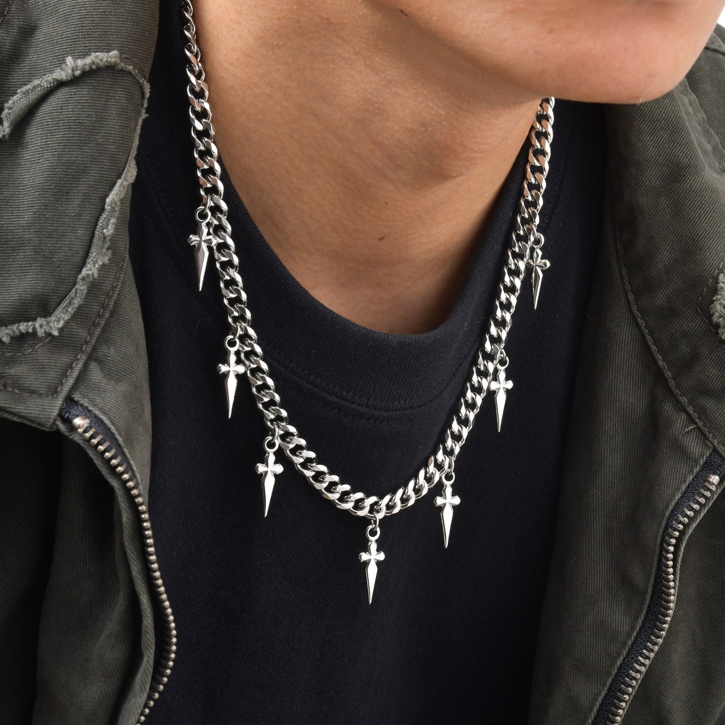 Kemstone Stainless Steel Cross Charm Cuban Chain Necklace for Men NC-263