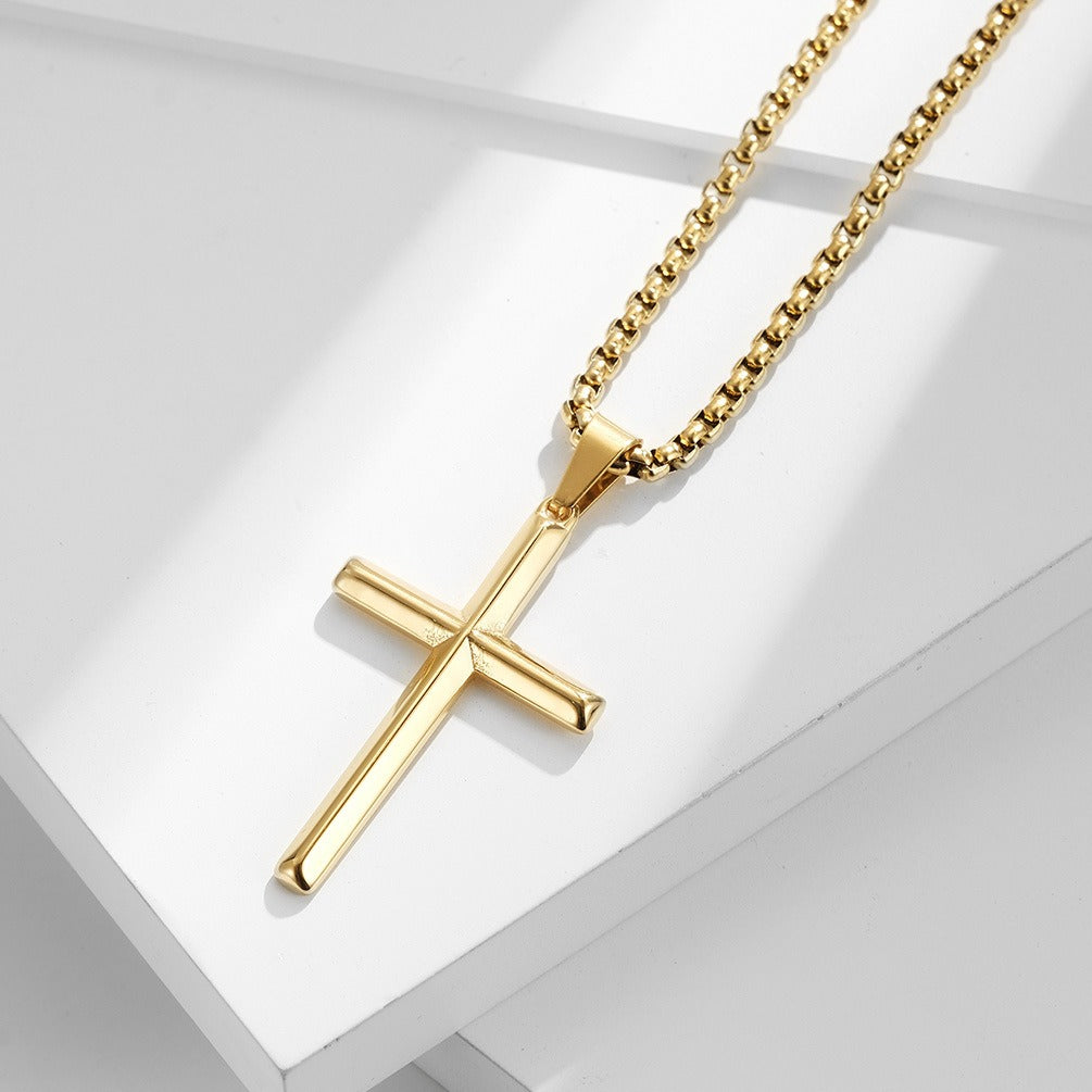 Kemstone Stainless Steel Diamond-Cut Cross Pendant Necklace for Men K-PT391