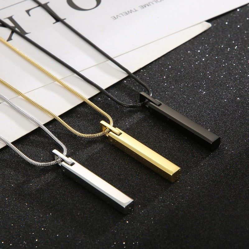 Kemstone Slim Rectangular Bar Pendant Necklace for Men Stainless Steel KP98934-KFC