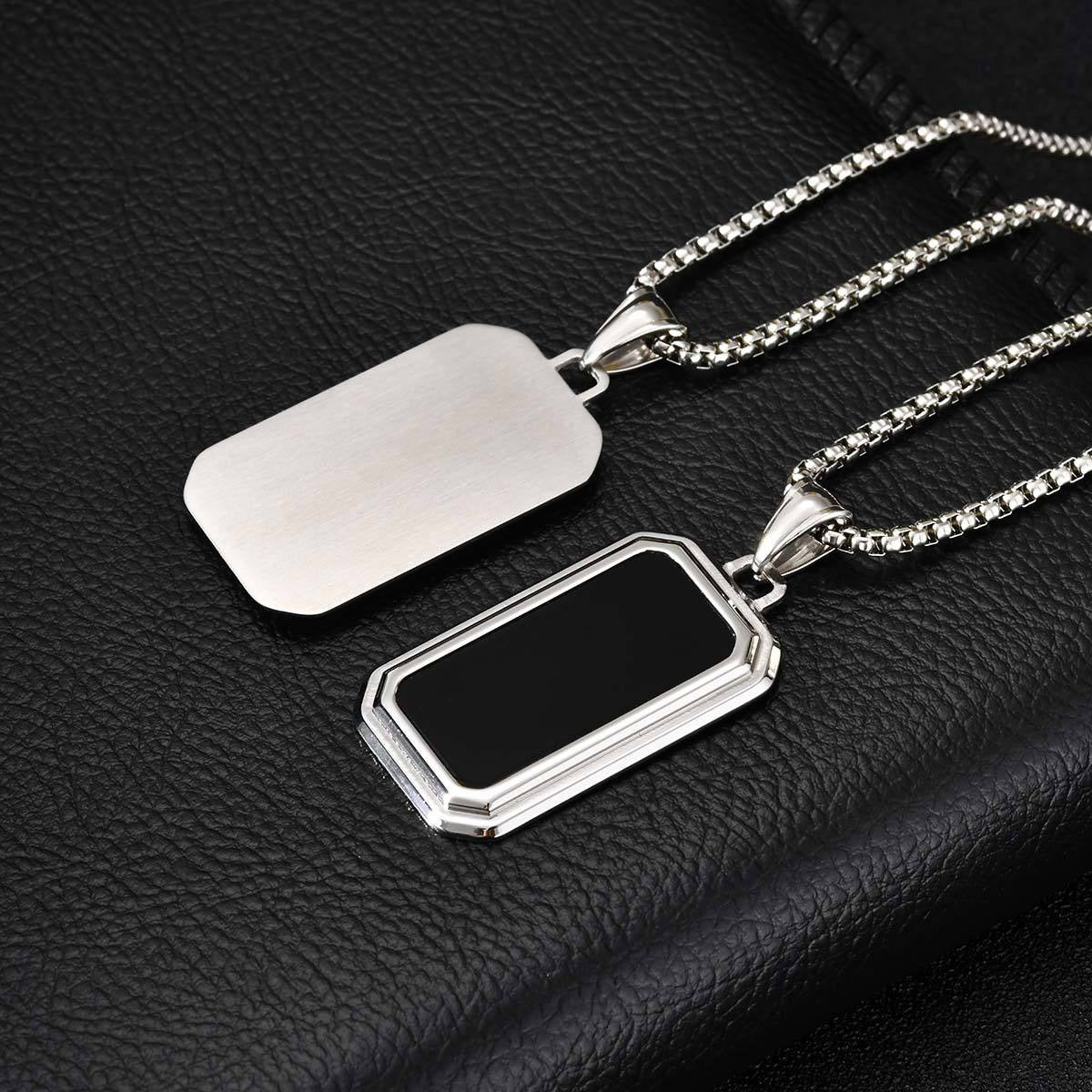 Kemstone Stainless Steel Rectangular Pendant Necklace with Acrylic Inlay PN-2267