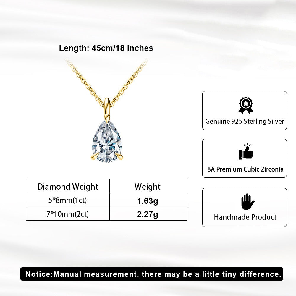 Kemstone 925 Sterling Silver Pear Pendant Necklace for Women Cubic Zirconia Gold Silver LZN04