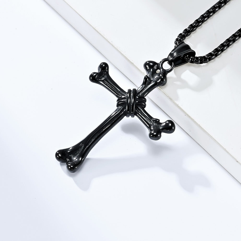 Kemston Stainless Steel Bone Cross Pendant Necklace for Men Gothic K-PT463