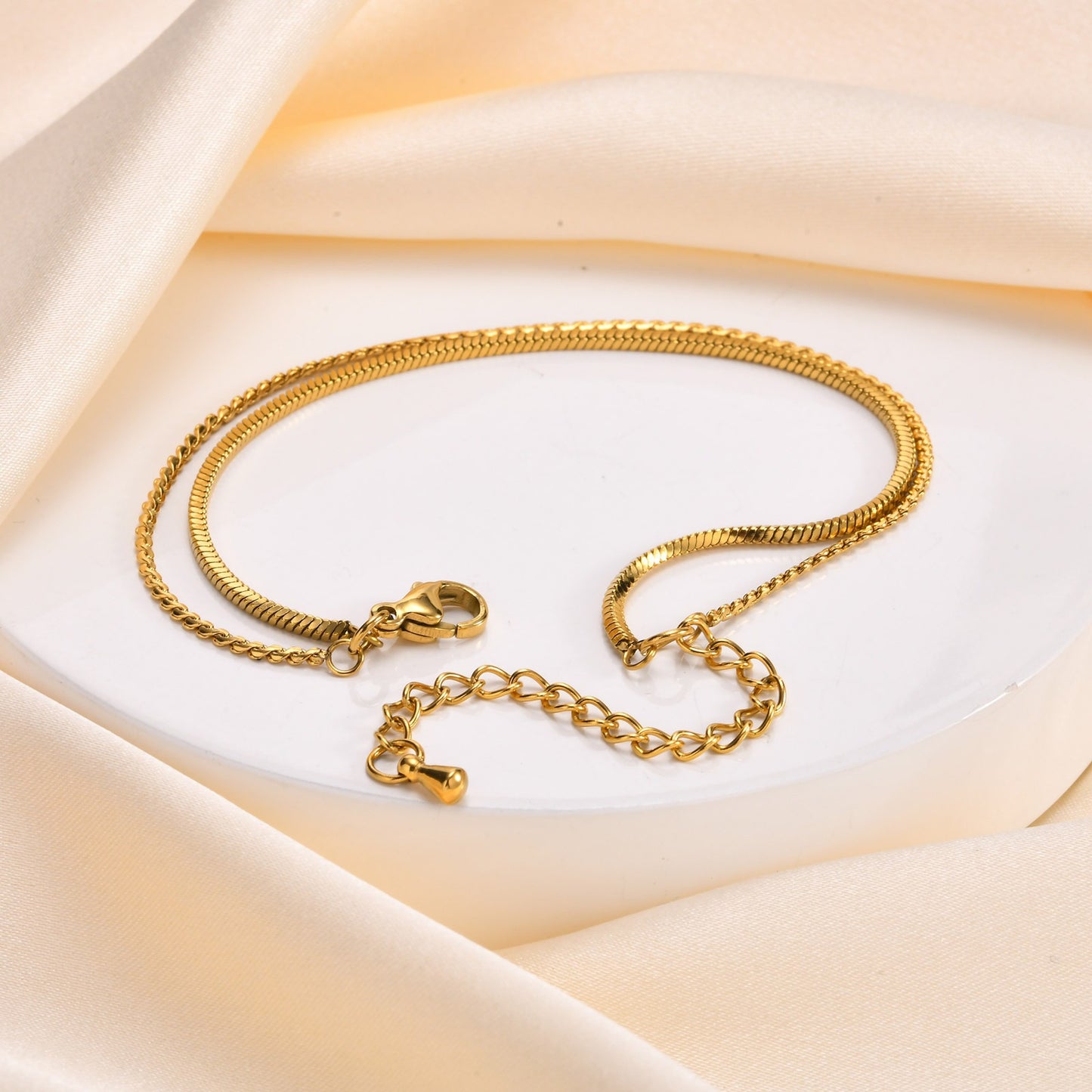 Pulsera de acero inoxidable de doble capa con cadena en forma de S para mujer - Joyería apilable de moda BR2102