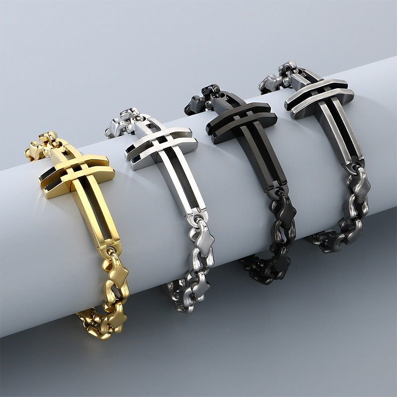 Kemstone Titanium Steel Handmade Cross Diamond Link Bracelet for Men KB211386-KFC