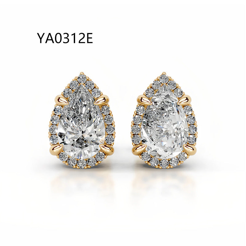 Kemstone Halo Moissanite Stud Earrings – 1 Carat D-E Color, 18K Gold Plated S925 Silver | Round, Pear, Oval, Princess, Heart & Radiant Cuts