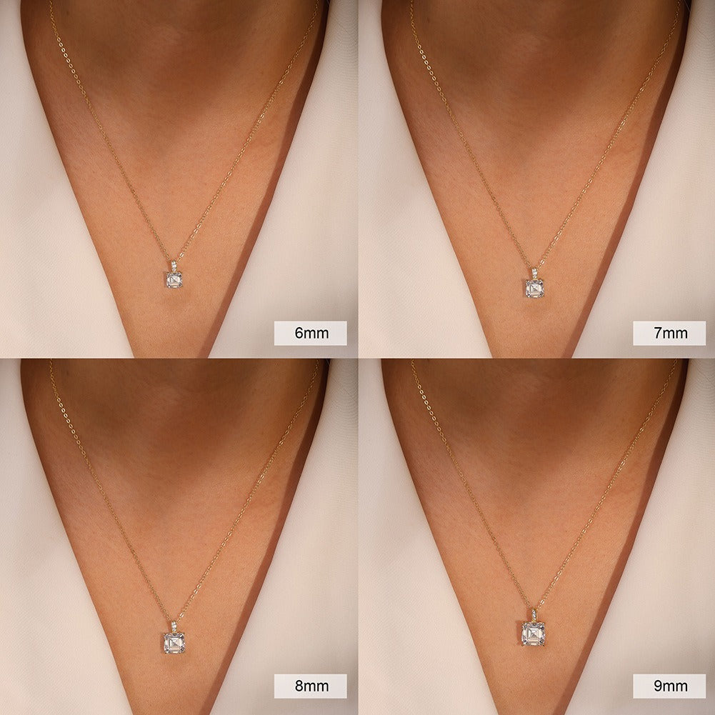 Kemstone 925 Sterling Silver Square Pendant Necklace for Women Cubic Zirconia Gold Silver LZN15