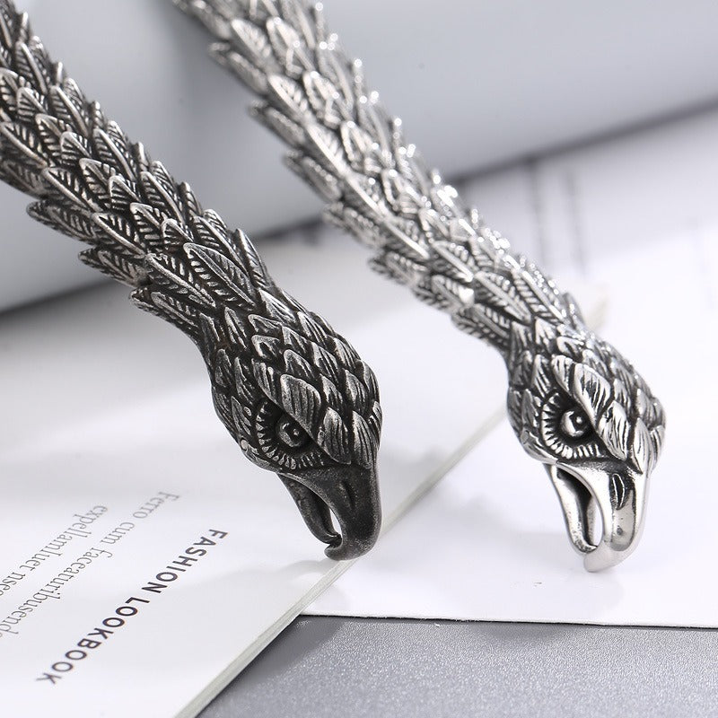 Kemstone Aged Eagle-Head Stainless Steel Bracelet – Heavy-Duty Norse Punk Style KB166824