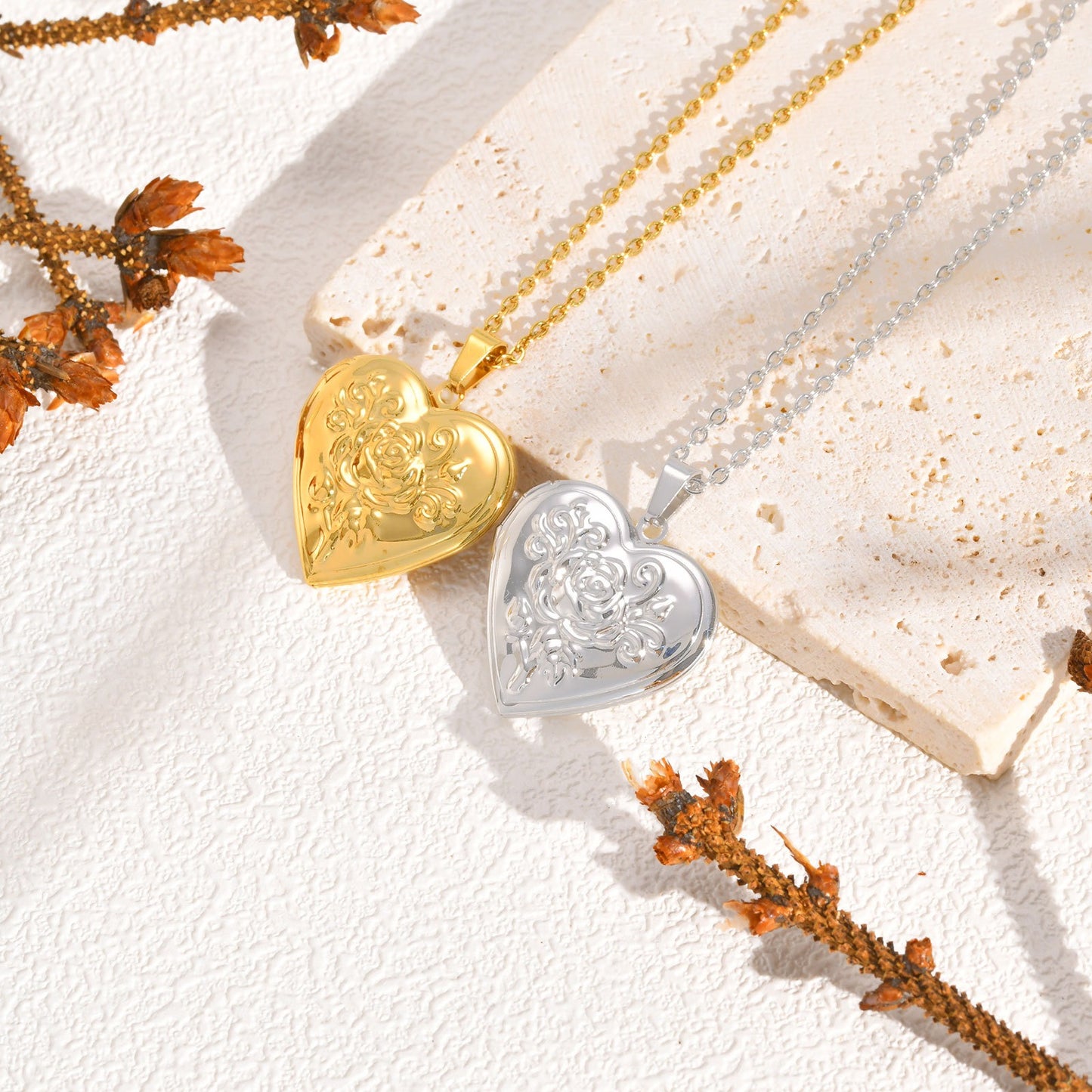 Collar con colgante de foto de corazón de rosa de acero inoxidable para mujer - Regalo de joyería grabado personalizado, elegante recuerdo para sus seres queridos PN-2093