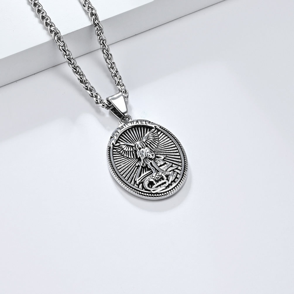 Kemstone Winged Knight Shield Stainless Steel Pendant Necklace for Men K-PT598